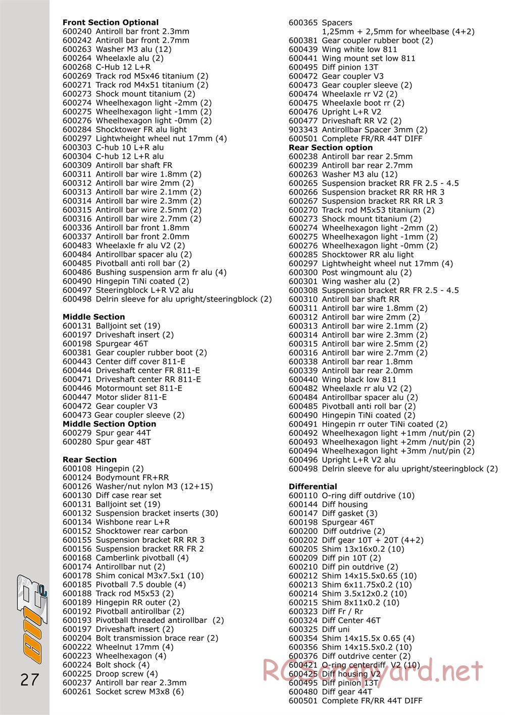 Serpent - Cobra 811 Be - Manual - Page 27