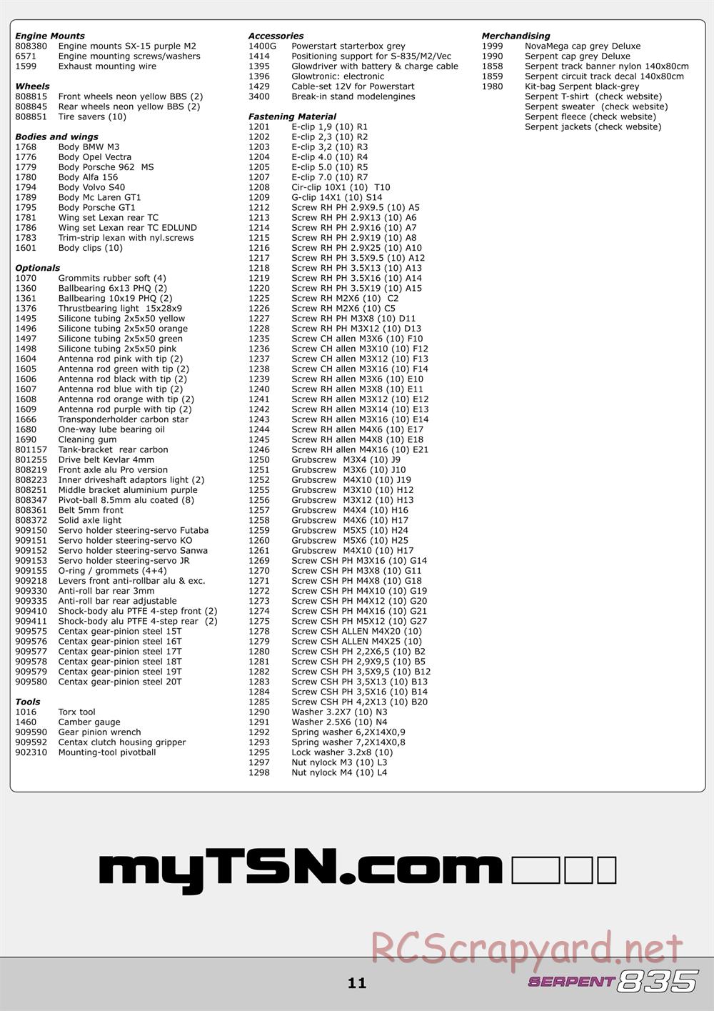 Serpent - 835 - Exploded View and Parts List - Page 11