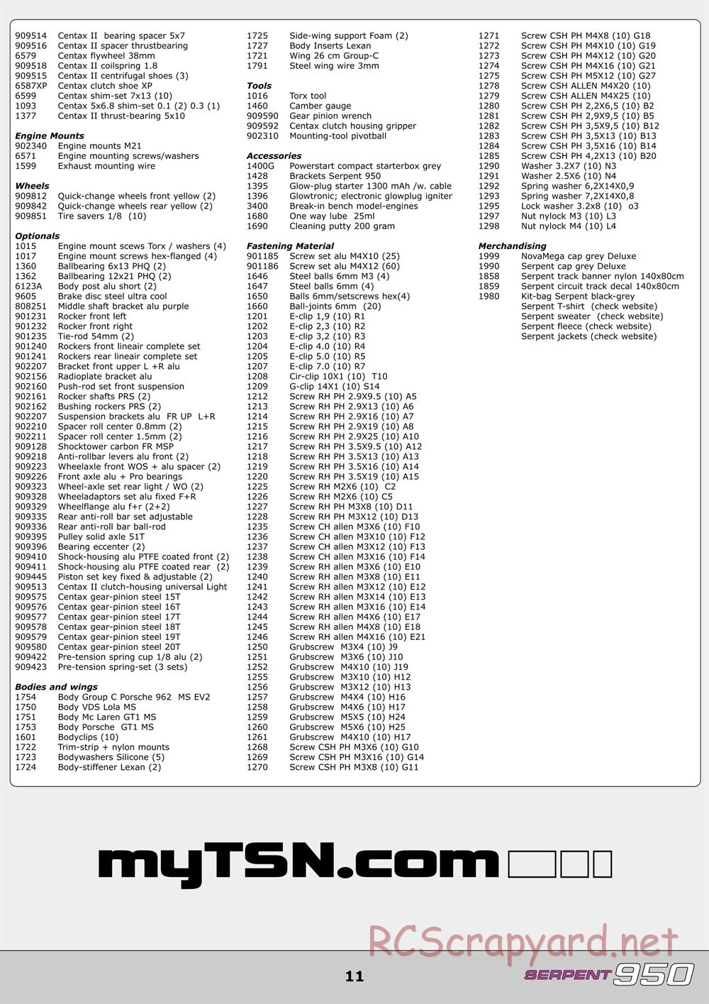 Serpent - 950 - Exploded View and Parts List - Page 11