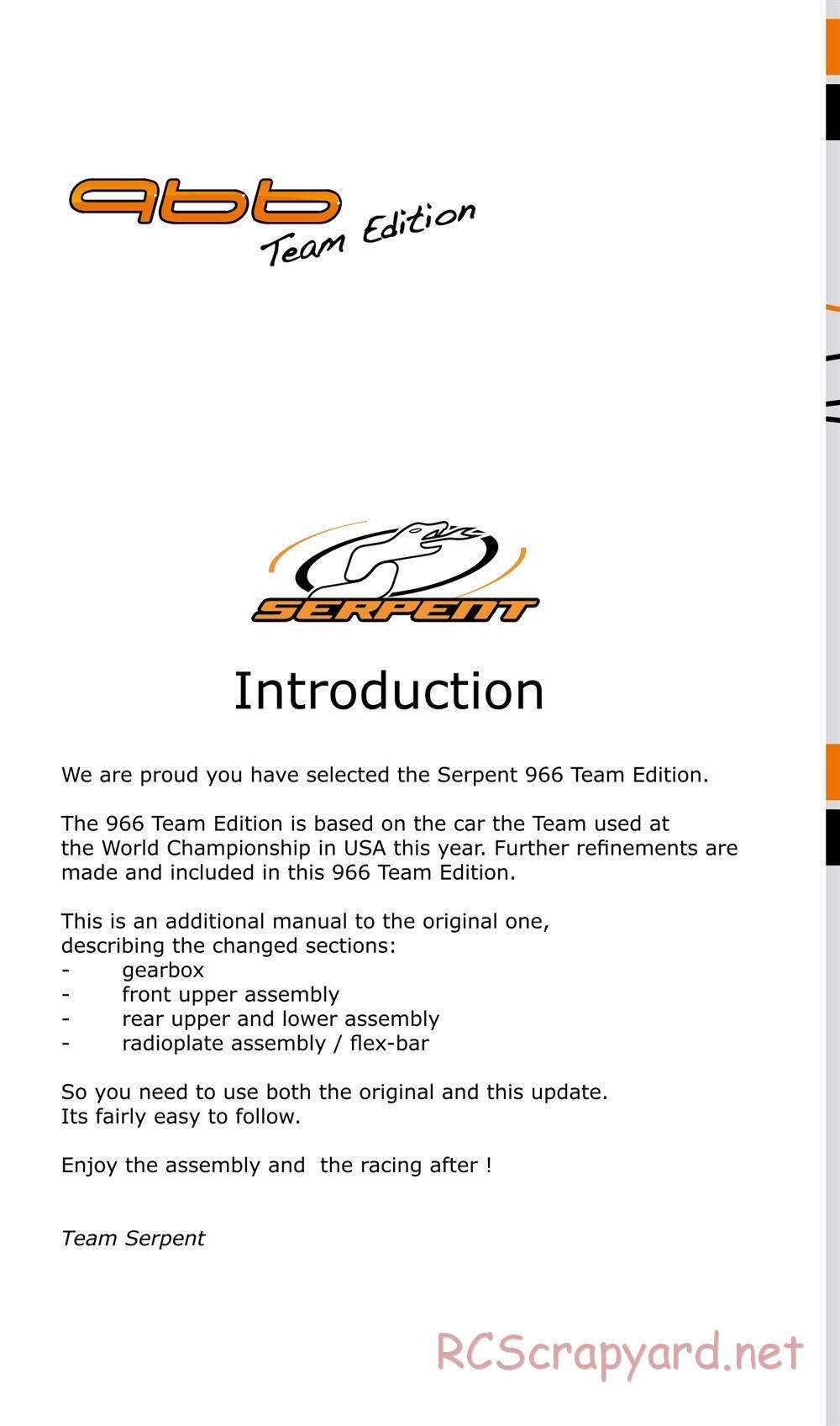 Serpent - 966 TE (Team Edition) - Update Manual - Page 2