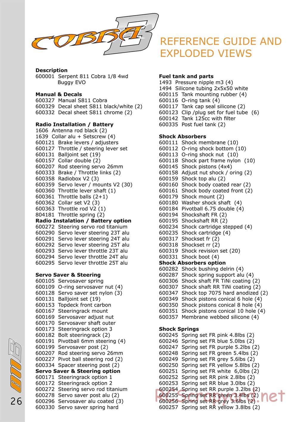 Serpent - Cobra 811 - Manual - Page 26