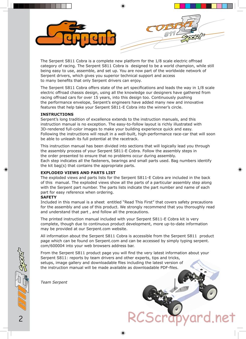 Serpent - Cobra 811 Be Sport - Manual - Page 2