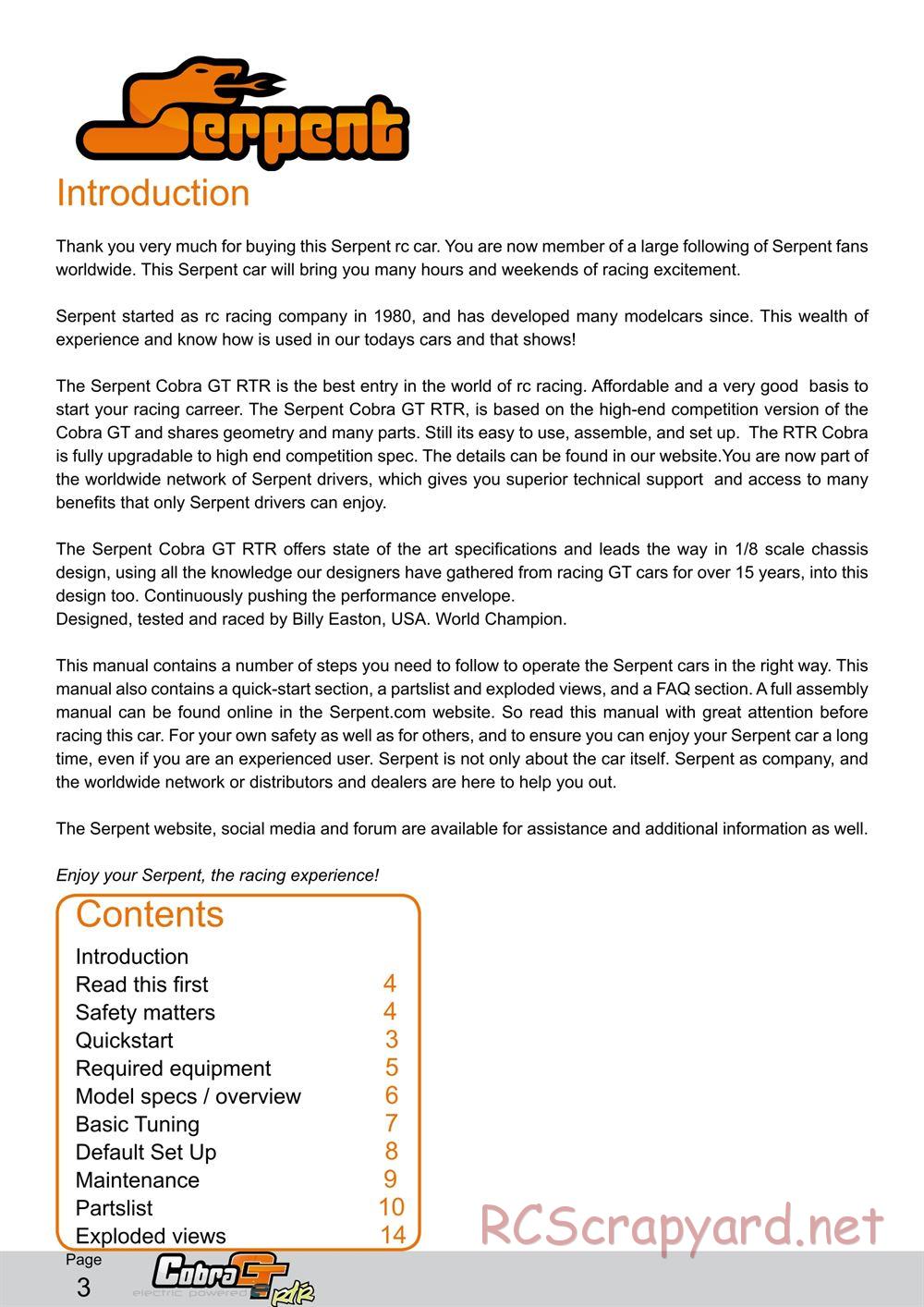 Serpent - Cobra GTe RTR - Manual - Page 3