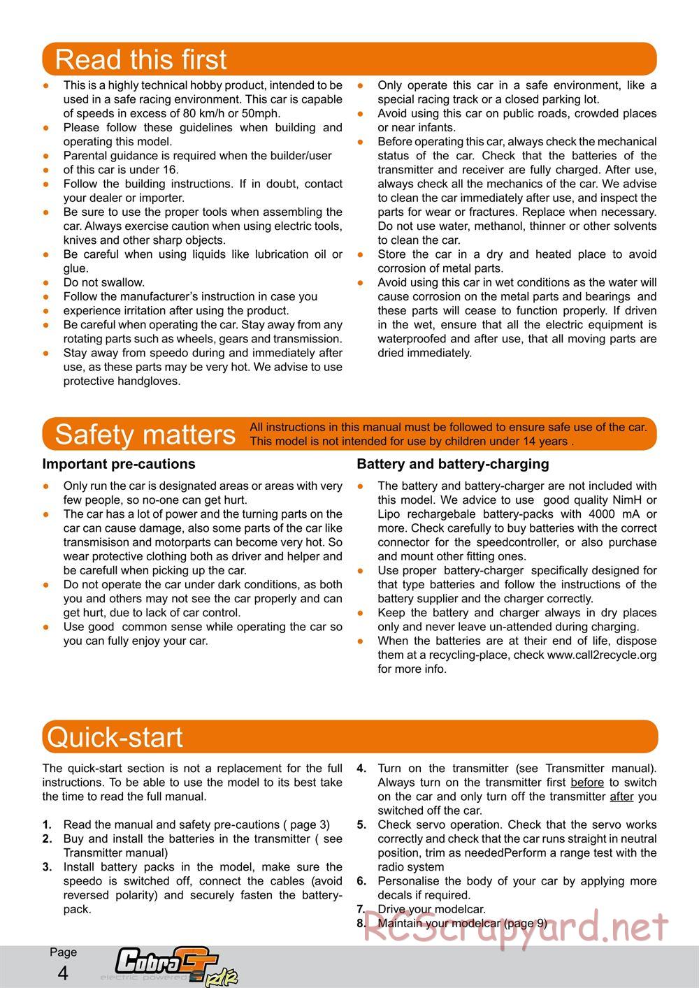 Serpent - Cobra GTe RTR - Manual - Page 4