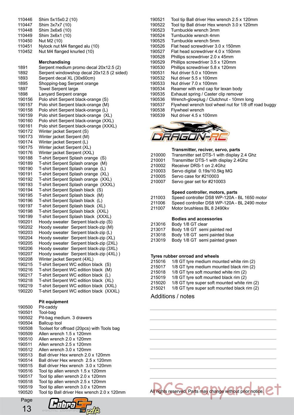 Serpent - Cobra GTe RTR - Manual - Page 13