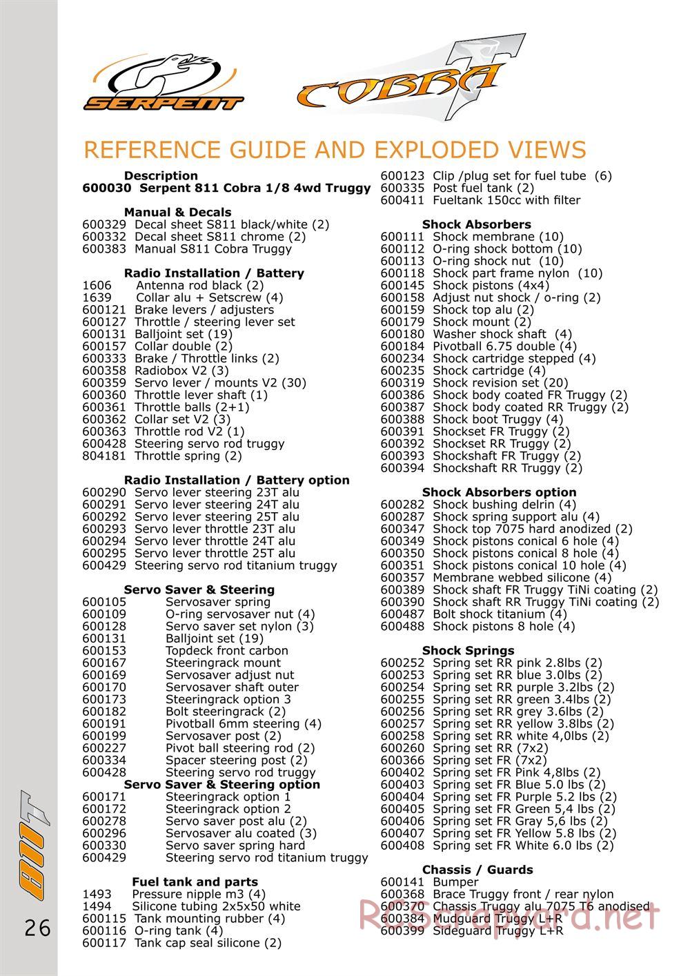 Serpent - Cobra T 811 - Manual - Page 26