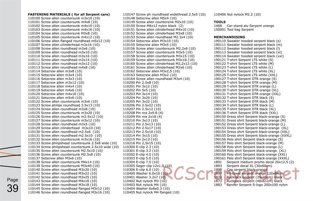 Serpent - S120 Link Tube - Manual - Page 39