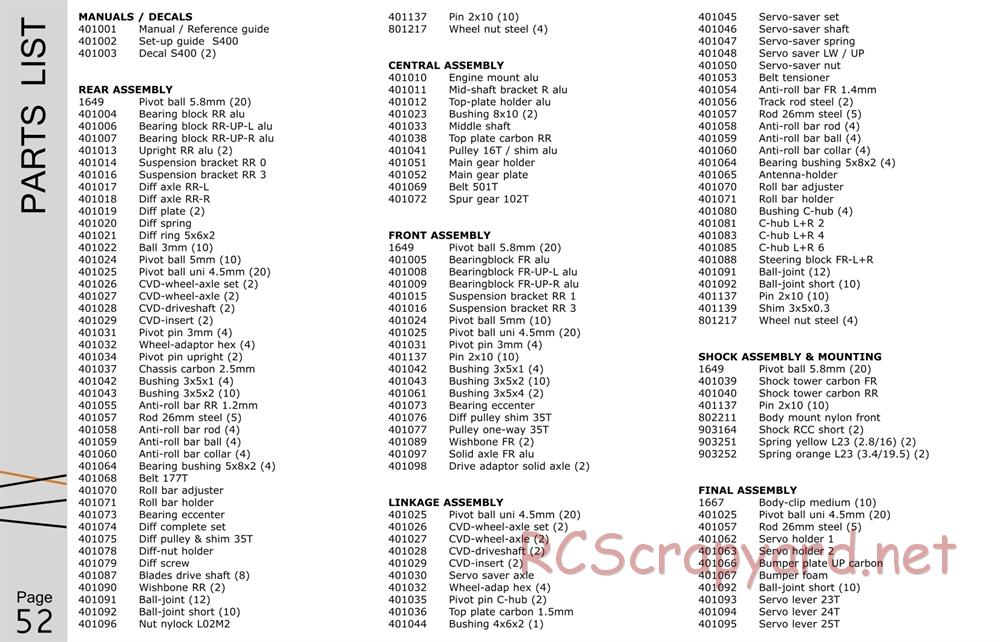 Serpent - S400 - Manual - Page 52