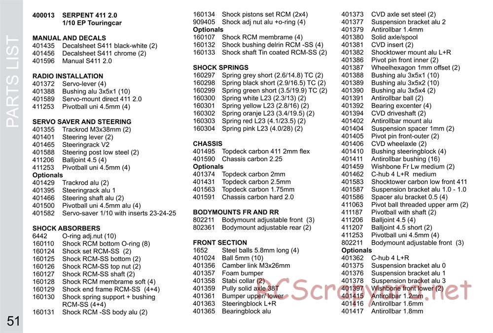 Serpent - S411 Eryx 2.0 - Manual - Page 51