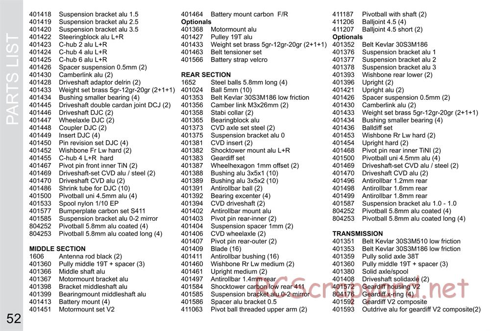 Serpent - S411 Eryx 2.0 - Manual - Page 52