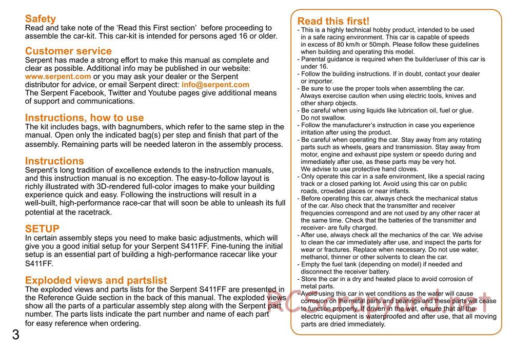 Serpent - S411 FF - Manual - Page 3
