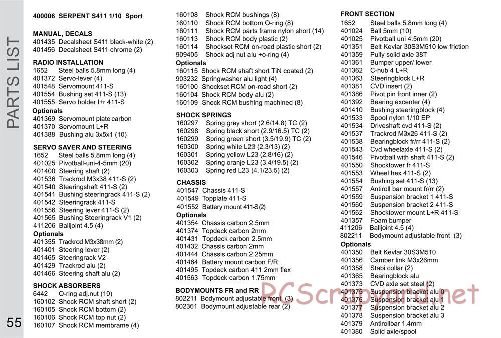 Serpent - S411 Sport - Manual - Page 55