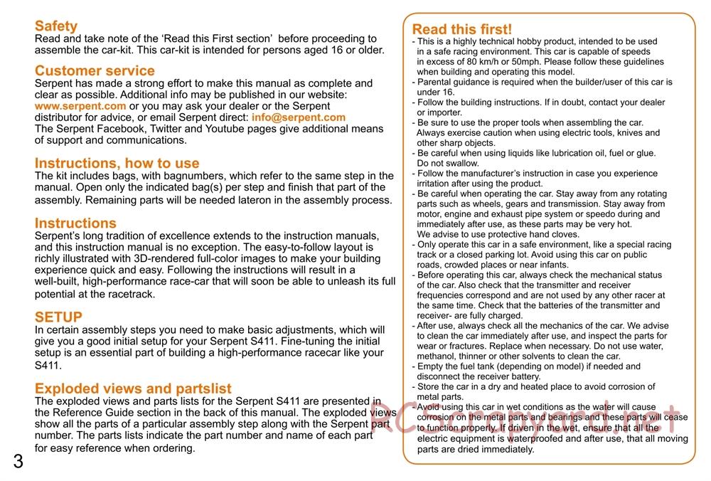 Serpent - S411 TE - Manual - Page 3