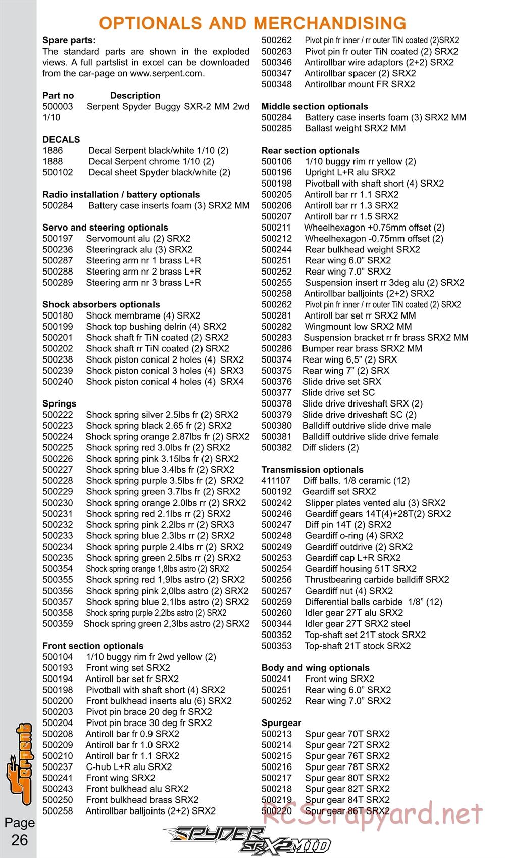 Serpent - Spyder SRX2 MM - Manual - Page 26