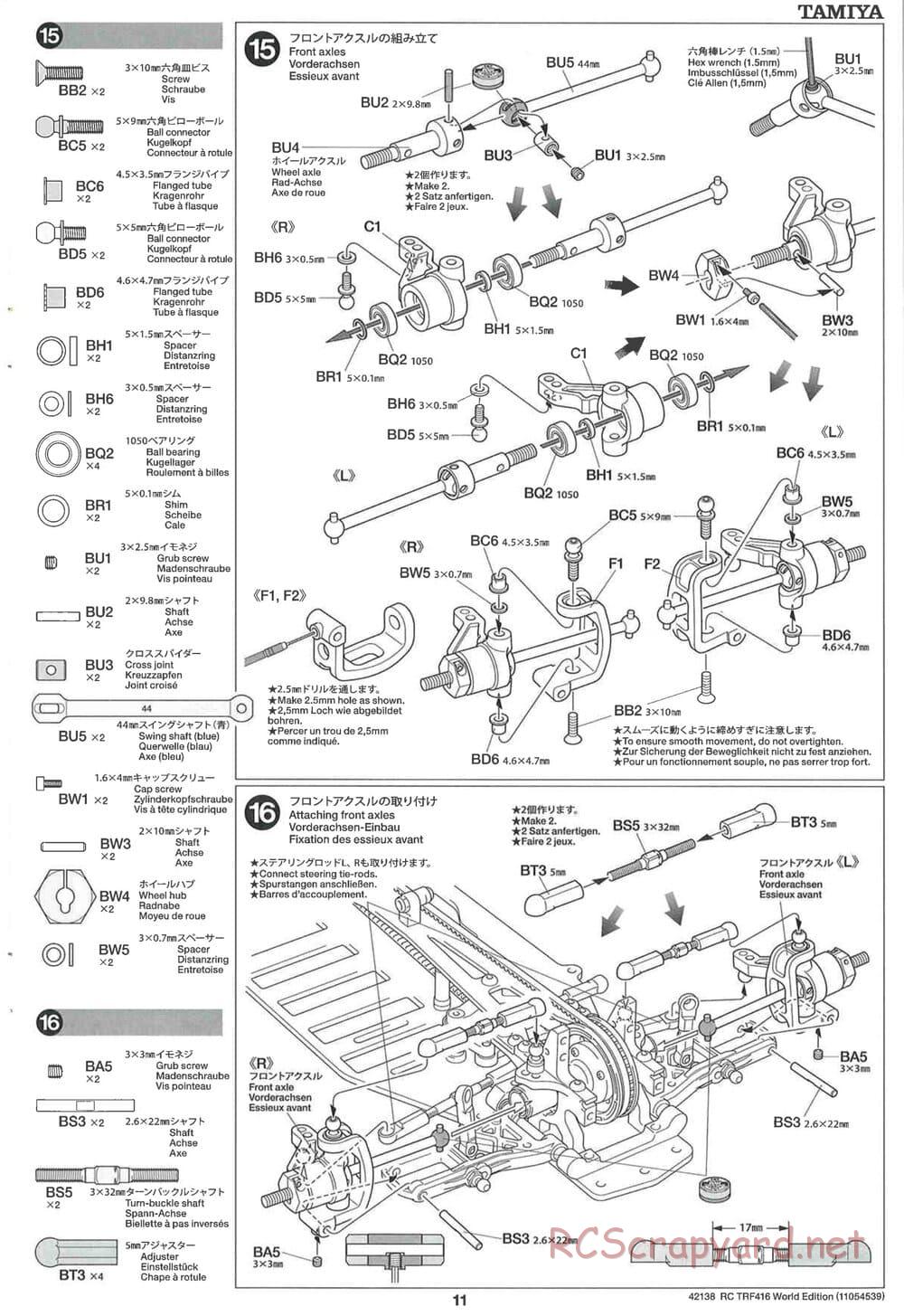 Tamiya - TRF416 World Edition Chassis - Manual - Page 11