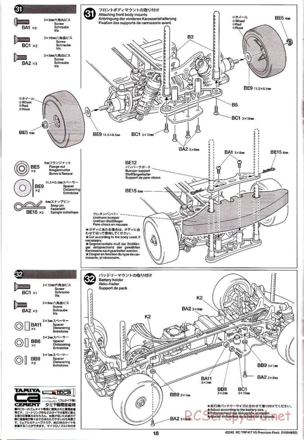 Tamiya - TRF417 V5 Premium Package Chassis - Manual - Page 18