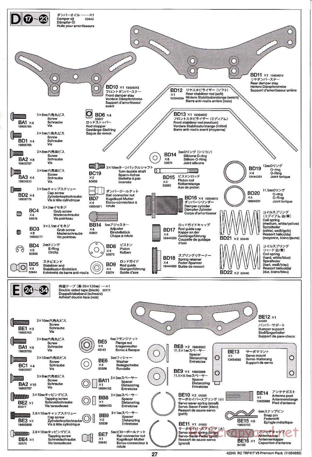 Tamiya - TRF417 V5 Premium Package Chassis - Manual - Page 27