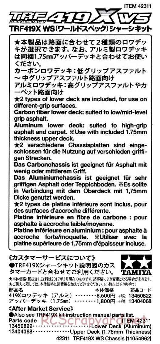 Tamiya - TRF419X WS Info