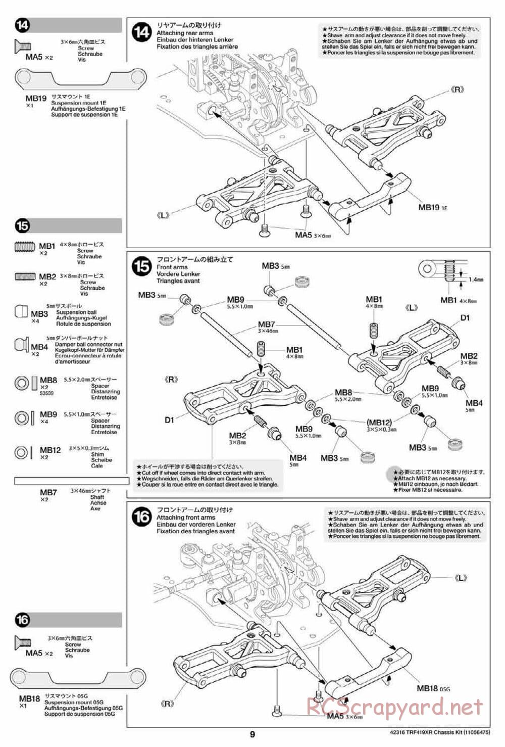 Tamiya - TRF419XR Chassis - Manual - Page 9