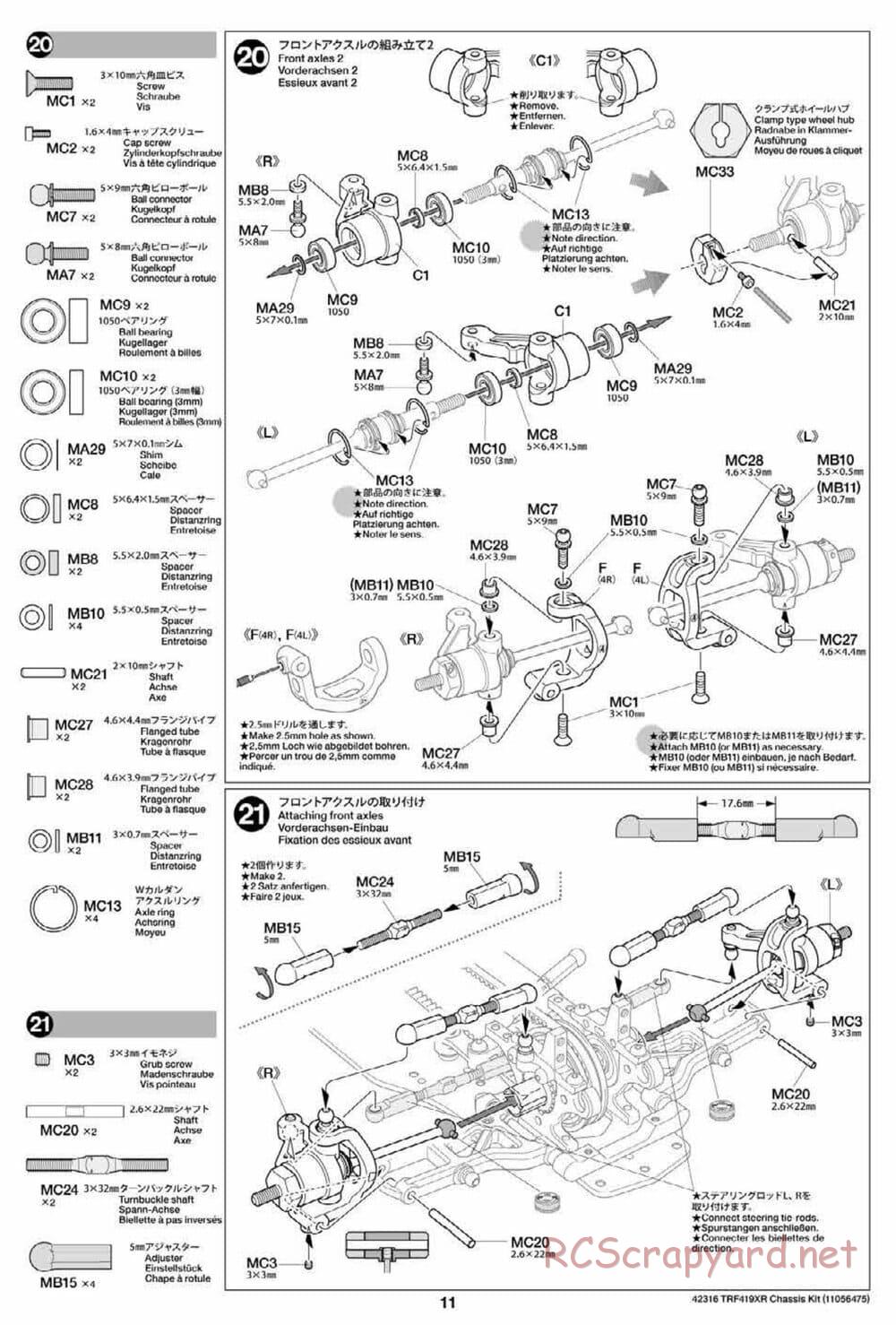 Tamiya - TRF419XR Chassis - Manual - Page 11
