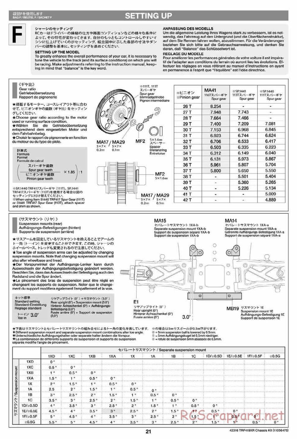 Tamiya - TRF419XR Chassis - Manual - Page 21