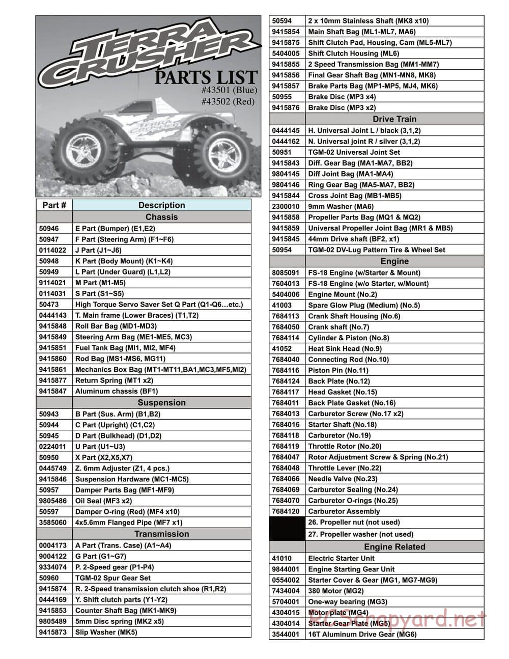 Tamiya - Terra Crusher - TGM-02 Chassis - Parts - Page 1