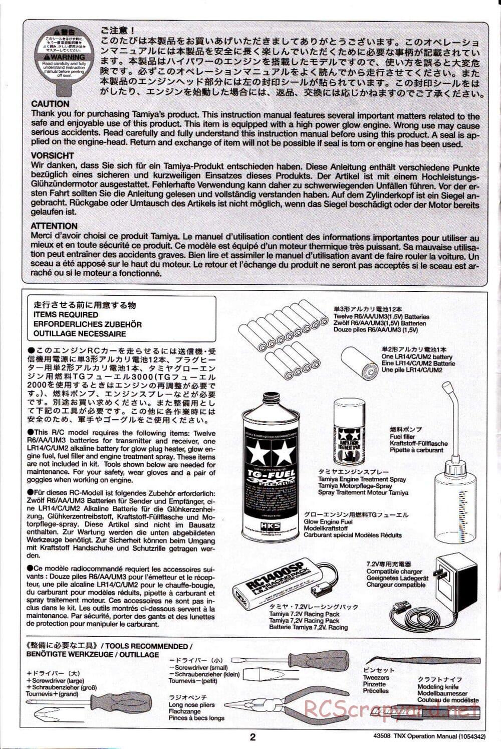 Tamiya - TNX - Operating Manual - Page 2