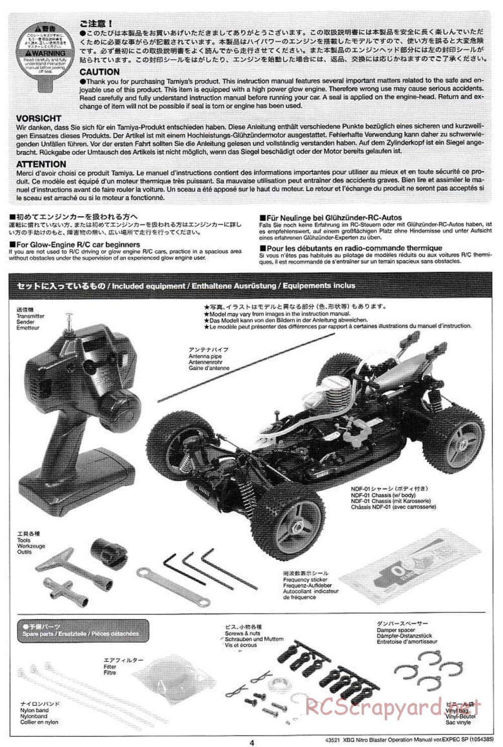 Tamiya - Nitro Blaster - NDF-01 - Operating Manual - Page 4