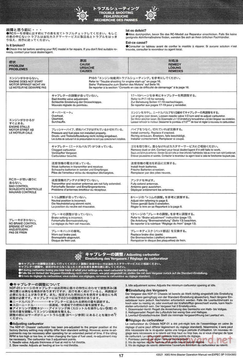 Tamiya - Nitro Blaster - NDF-01 - Operating Manual - Page 17