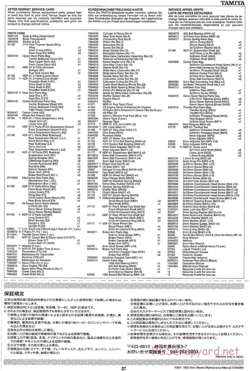 Tamiya - Nitro Blaster - NDF-01 - Maintenance Manual - Page 27