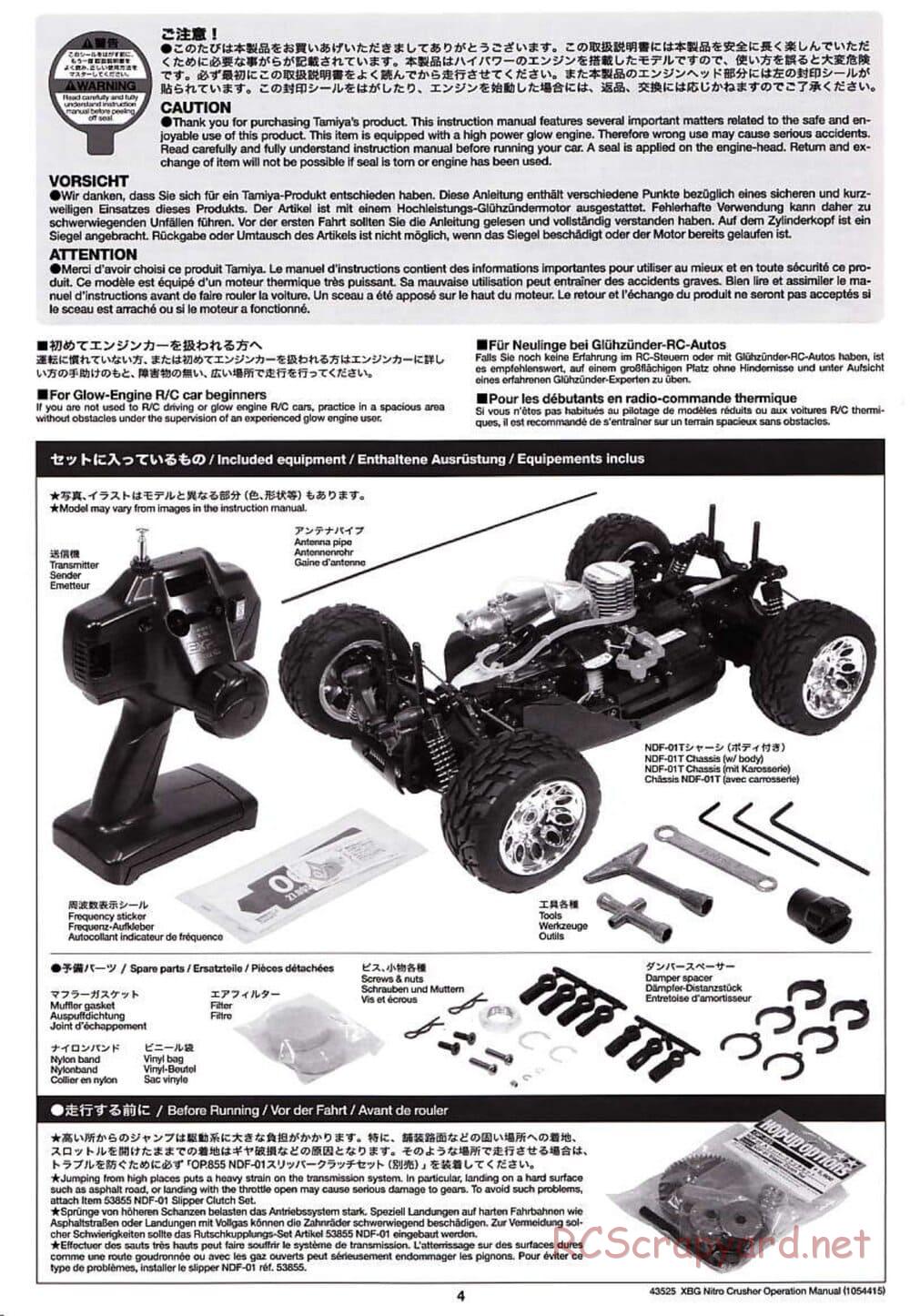 Tamiya - Nitro Crusher - NDF-01T - Operating Manual - Page 4