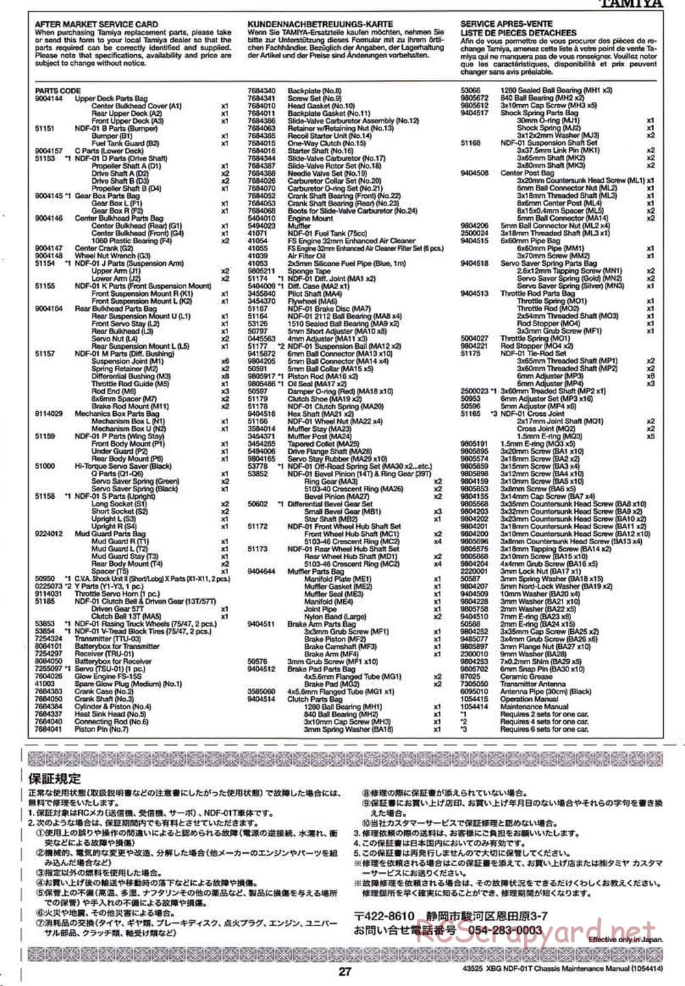 Tamiya - Nitro Crusher - NDF-01T - Maintenance Manual - Page 27