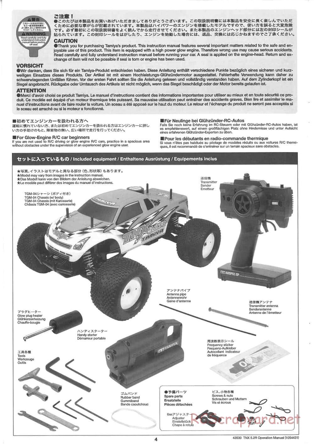 Tamiya - TNX 5.2R - TGM-04 - Operating Manual - Page 4