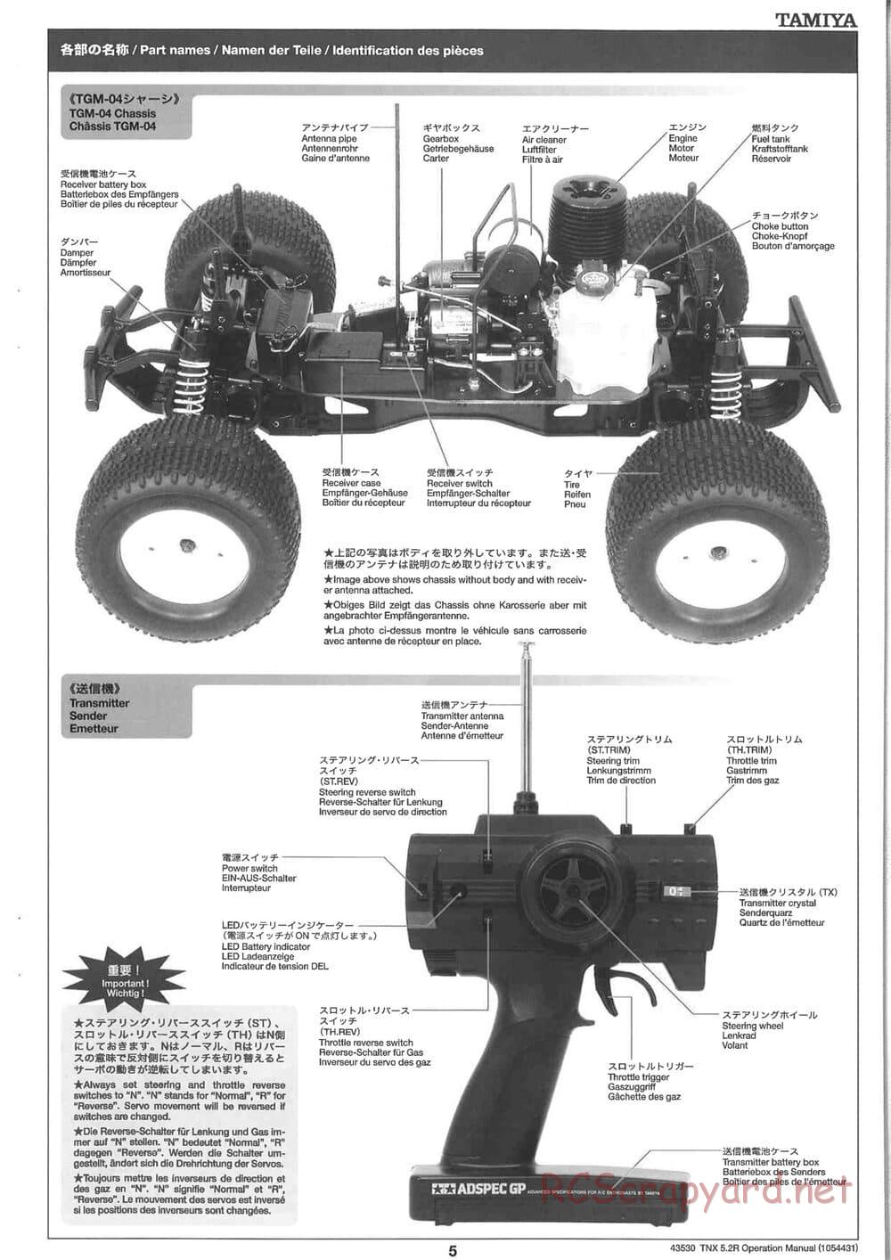 Tamiya - TNX 5.2R - TGM-04 - Operating Manual - Page 5