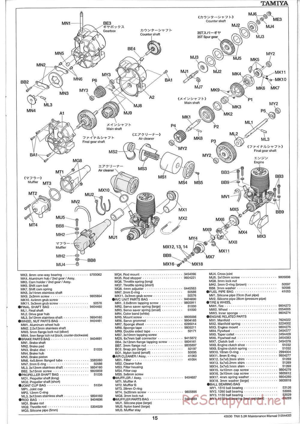 Tamiya - TNX 5.2R - TGM-04 - Maintenance Manual - Page 15