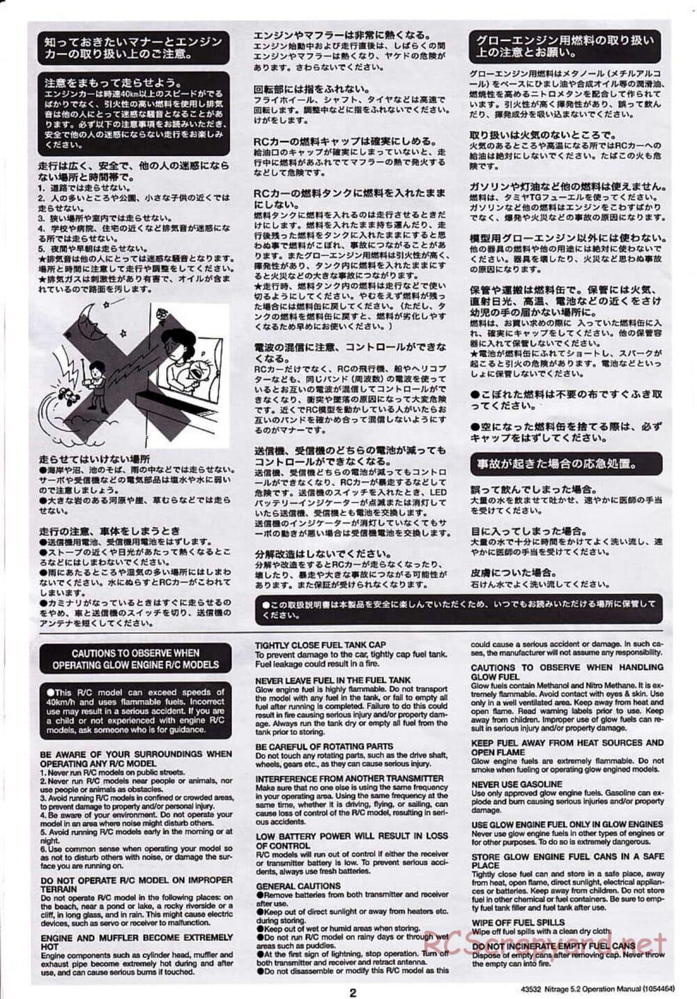 Tamiya - Nitrage 5.2 - Operating Manual - Page 2