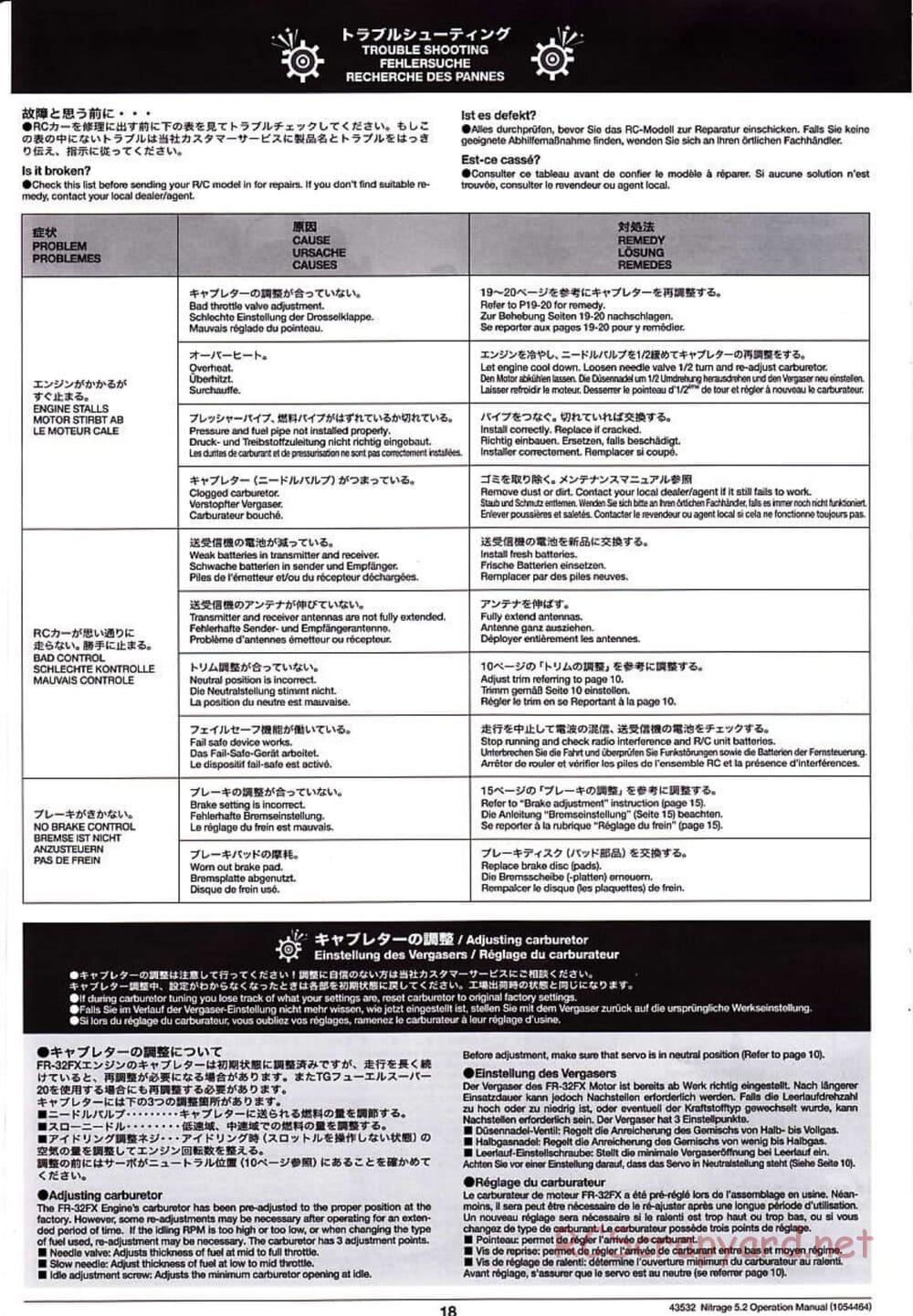 Tamiya - Nitrage 5.2 - Operating Manual - Page 18