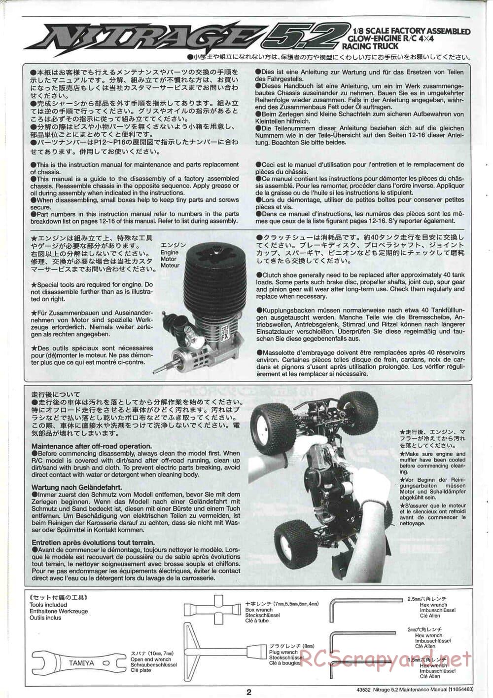 Tamiya - Nitrage 5.2 - Maintenance Manual - Page 2