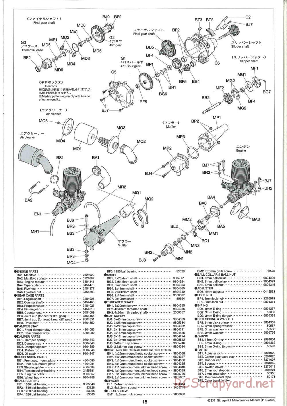 Tamiya - Nitrage 5.2 - Maintenance Manual - Page 15