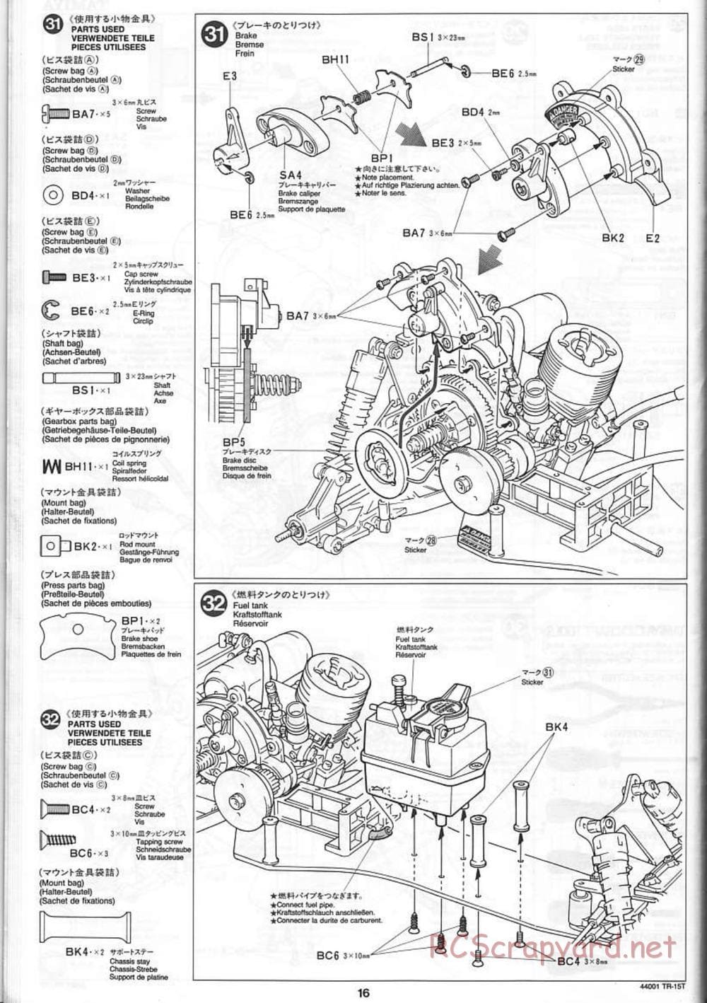 Tamiya - Stadium Racing Truck TR-15T Chassis - Manual - Page 16