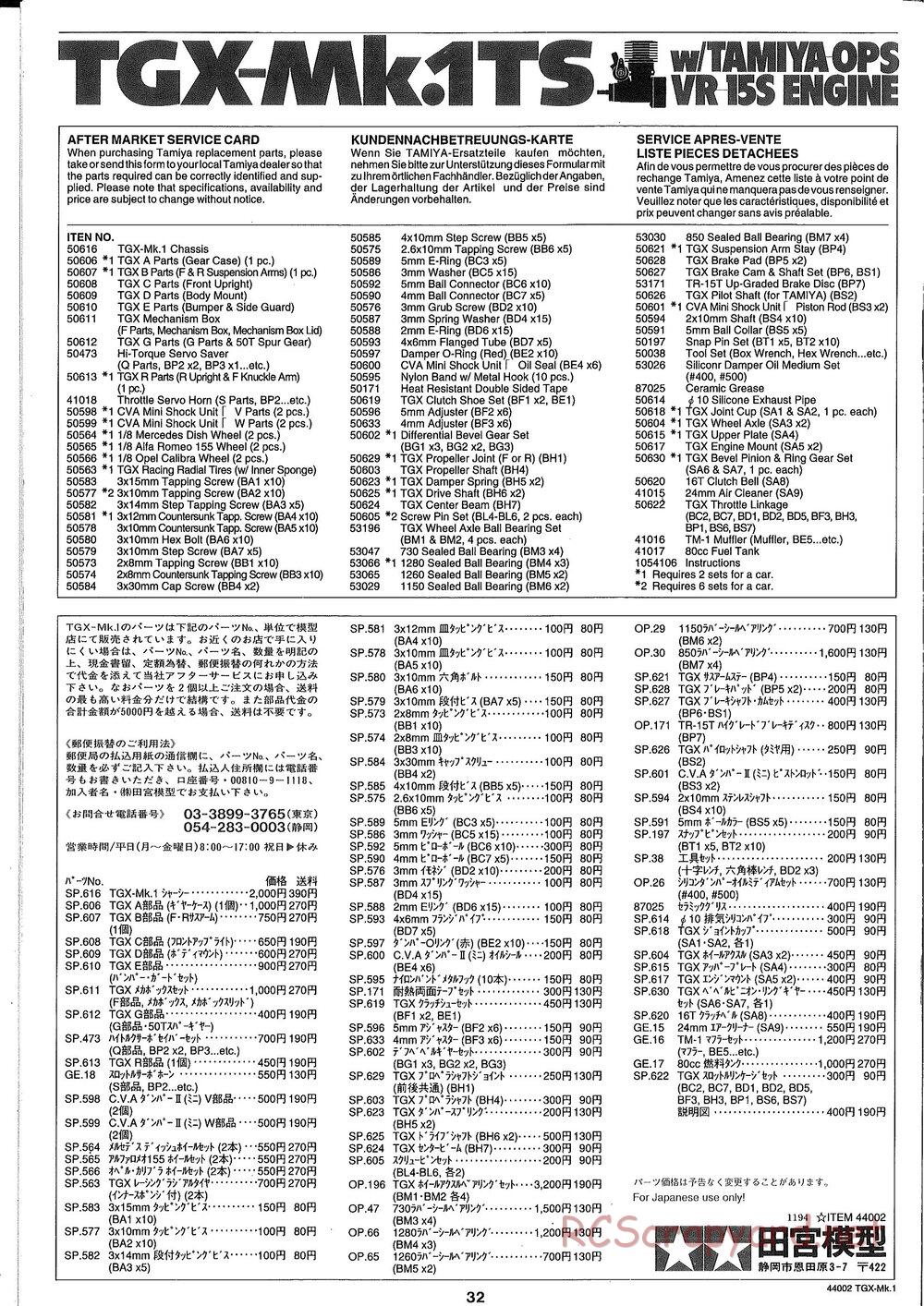 Tamiya - TGX Mk.1 TS Chassis Chassis - Manual - Page 32