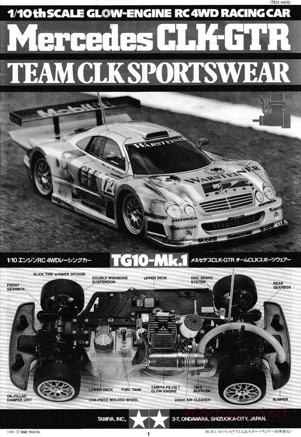 Tamiya - Mercedes CLK GTR Team Sportswear - TG10 Mk.1 Chassis - Manual - Page 1
