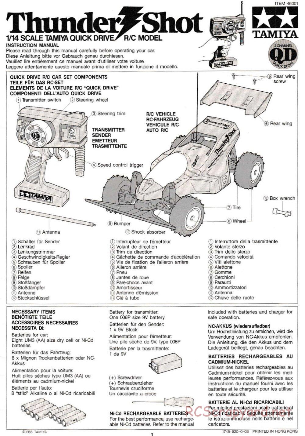 Tamiya - Thunder Shot QD Chassis - Manual - Page 1
