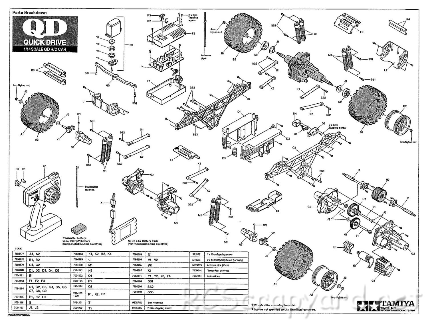 Tamiya - Trail Master QD Chassis - Exploded View