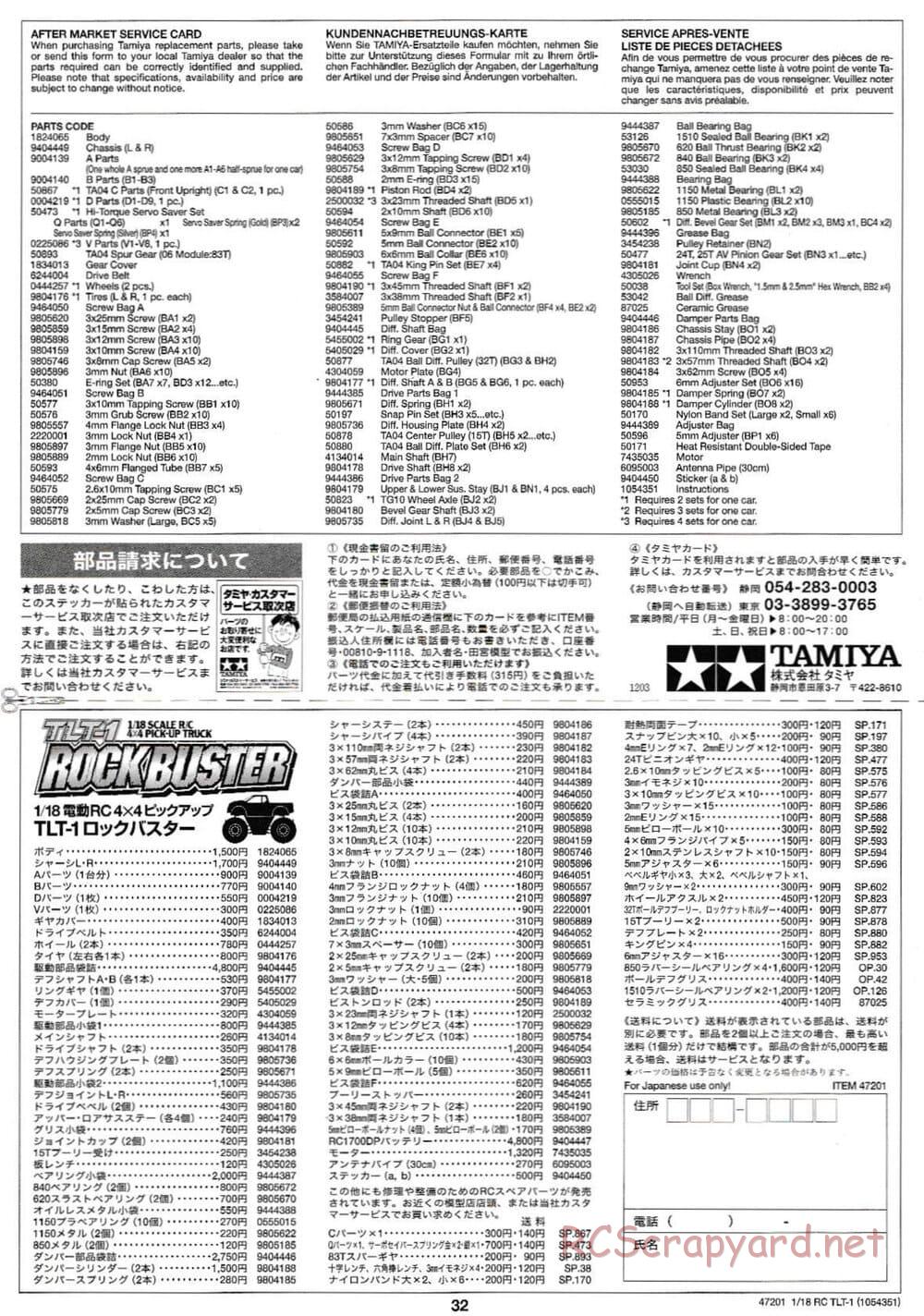 Tamiya - Rock Buster - TLT-1 Chassis - Manual - Page 32