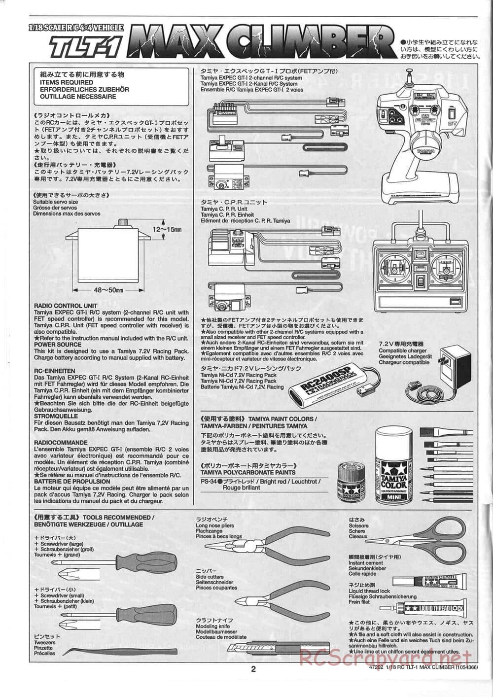 Tamiya - Max Climber - TLT-1 Chassis - Manual - Page 2