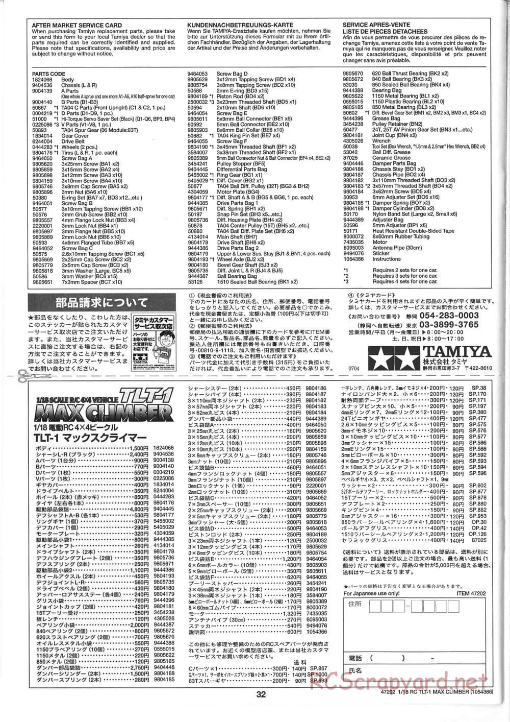 Tamiya - Max Climber - TLT-1 Chassis - Manual - Page 32