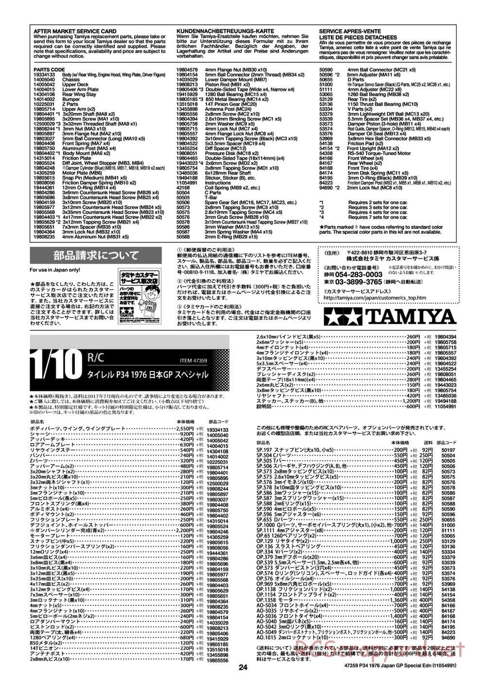 Tamiya - Tyrrell P34 1976 Japan Grand Prix Special - F103-6W Chassis - Manual - Page 24