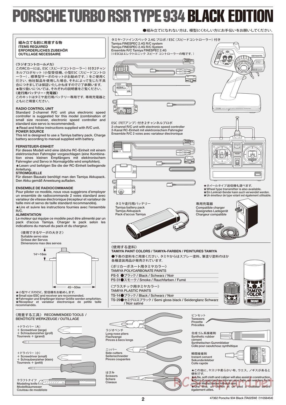 Tamiya - Porsche Turbo RSR Type 934 - Black - TA02SW Chassis - Manual - Page 2