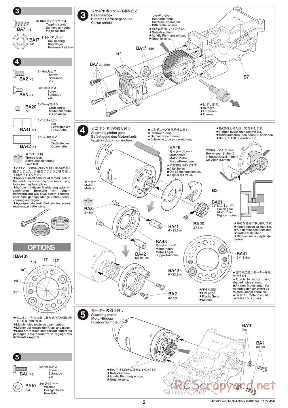 Tamiya - Porsche Turbo RSR Type 934 - Black - TA02SW Chassis - Manual - Page 5